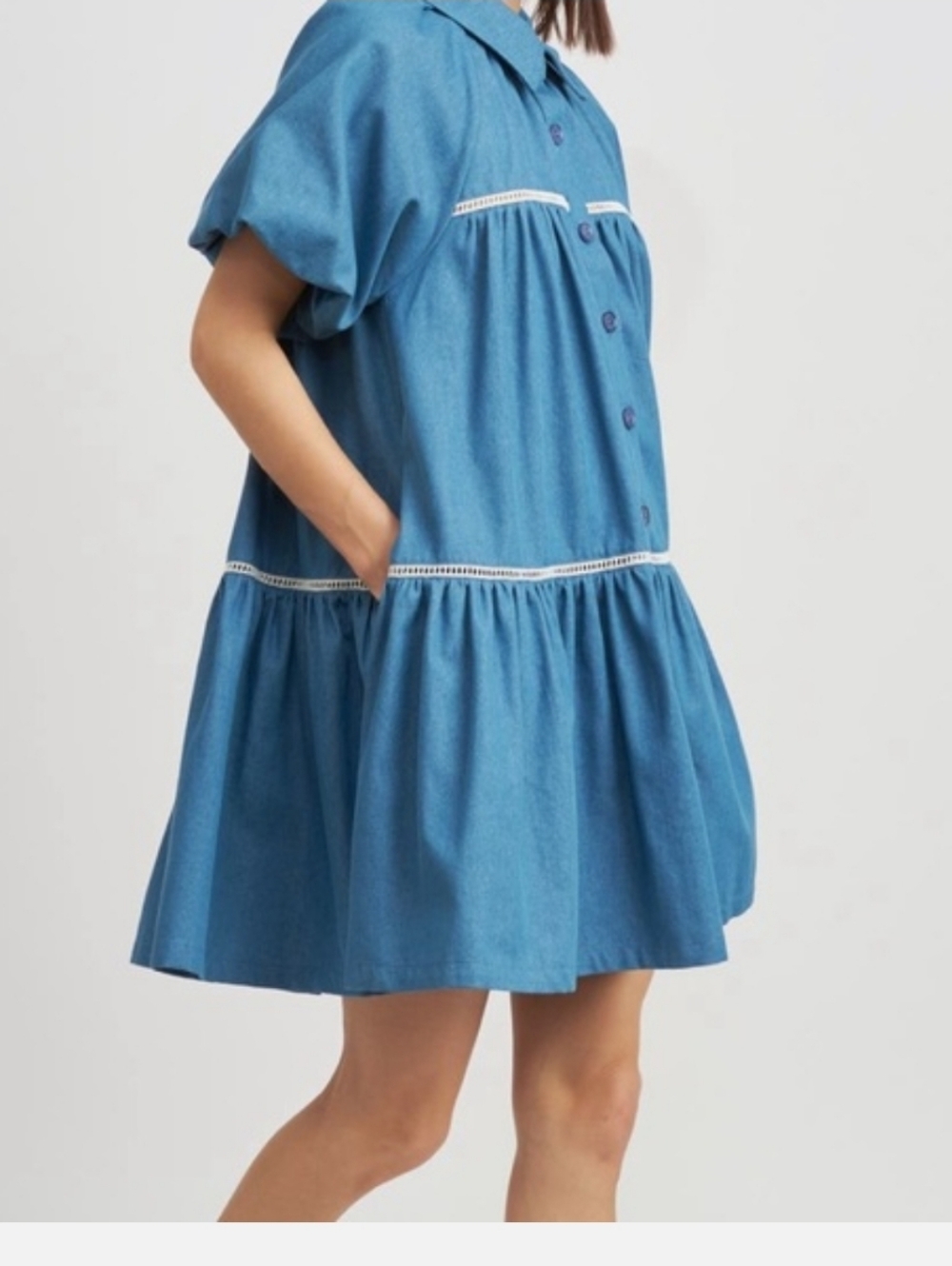 En Saison Tara Tiered Cotton Trapeez Shirt dress Small